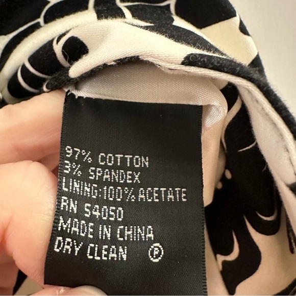 Kasper Floral Leaf Print Midi Cocktail Trench Coat Black White sz 10 - Picture 8 of 10